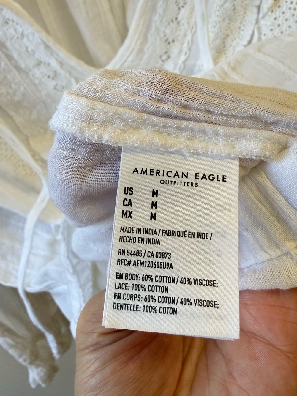 BRAND NEW- American Eagle Outfitters White Lace-Trim Peasant Blouse - Picture 9 of 9